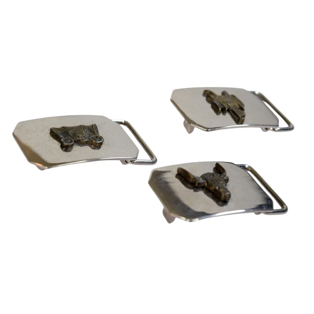 Kids Youth Western Belt Buckles Lot of 3 Made in USA Steer Wagon Saddle Silver